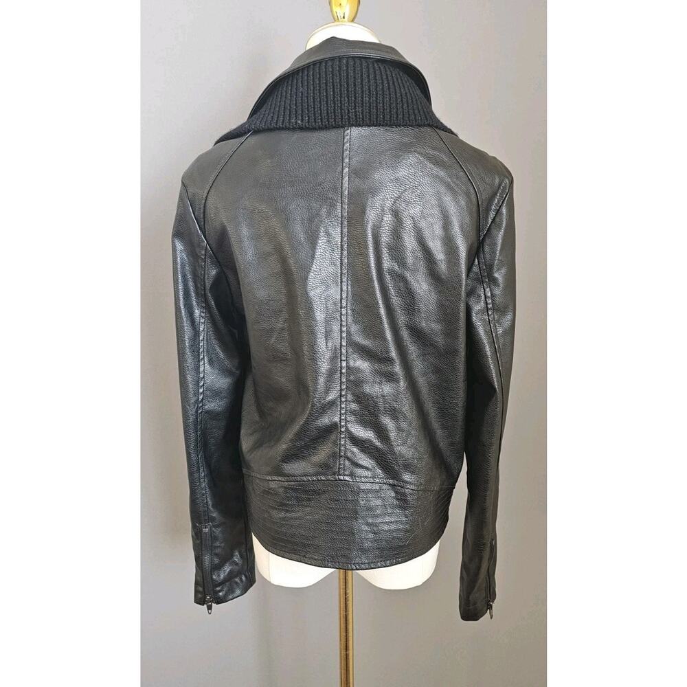 Anthropologie Motorcycle Biker Jacket Vegan Leather Knit Sweater Front Black M - Picture 3 of 7